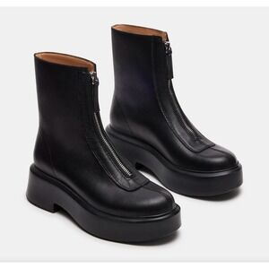 STEVE MADDEN Jones Womens Platform Boot Black Leather Sz 8.5 Front Zip $130 New